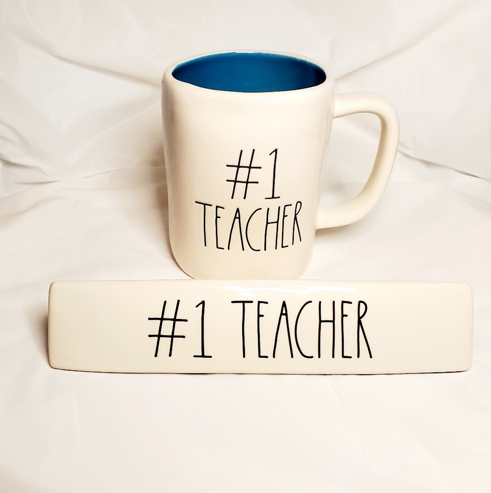 Rae Dunn #1 Teacher mug and name plate NEW